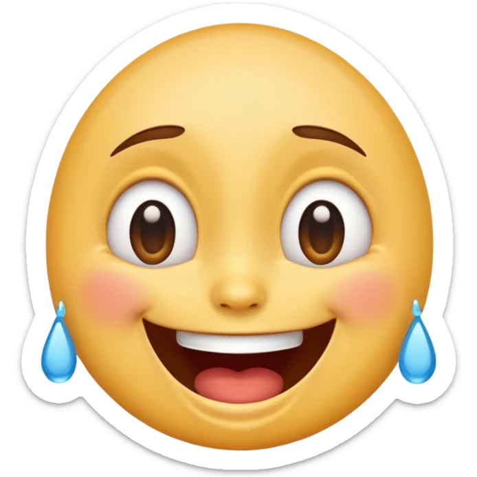 Emoji, laughing face with tears of joy, wide smile, big eyes sticker