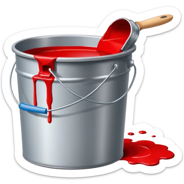 paint bucket, only bucket, spilled paint, red color,with out brush sticker