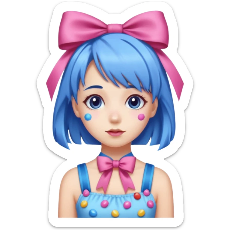 candy girl from candyland blue pink mixed hair with ribbon  sticker