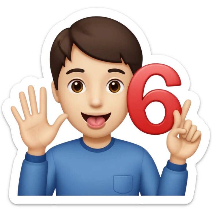 Happy face with tongue out with a number six in the left hand and number seven in the right hamd  sticker