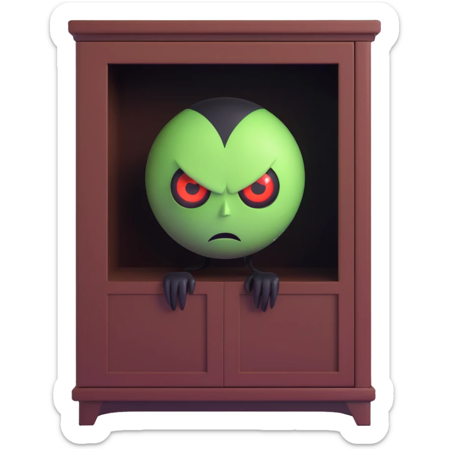 sinister eyes shining from the darkness of a wardrobe, hinting at a hidden boogeyman sticker