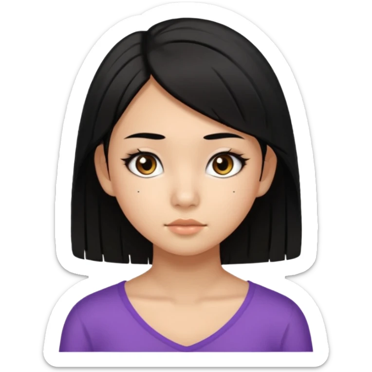 a tan chinese-american 15 year old girl with straight black hair down to her chest. mascara sticker