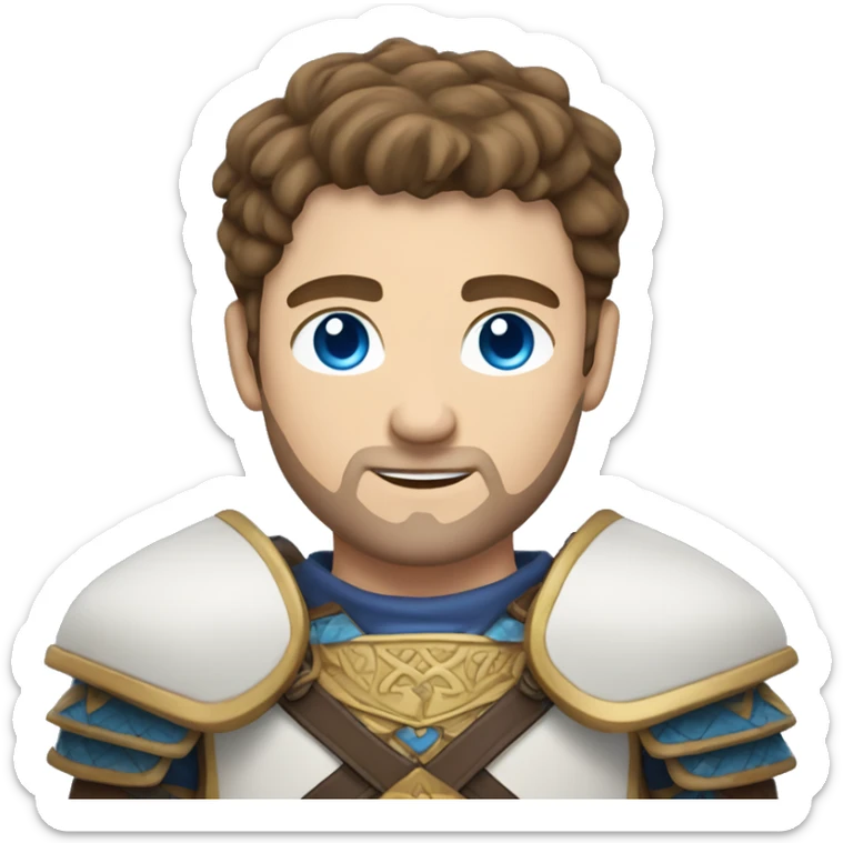 British white male with brown hair and blue eyes wearing a Mongolian warrior outfit sticker