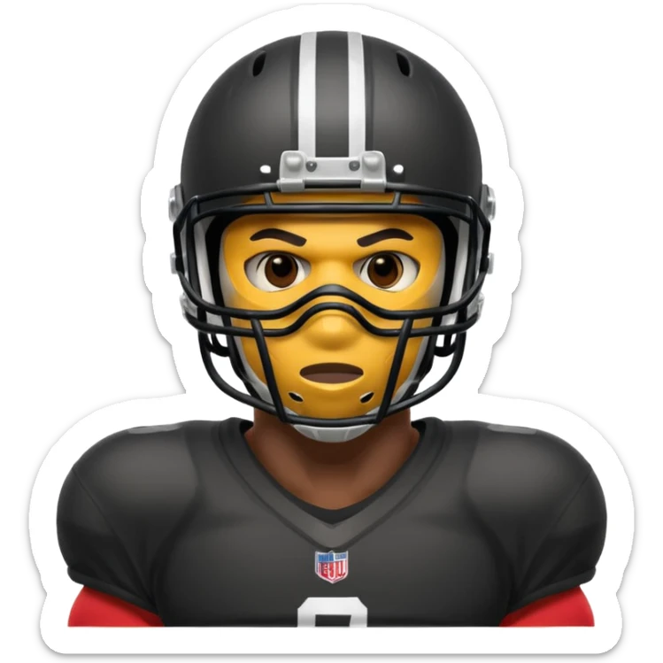 American black football player with a mask which have small holes like a goalkeeper mask sticker