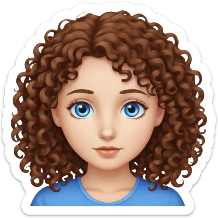A fair-skin girl with brown curly hair and blue eyes. sticker