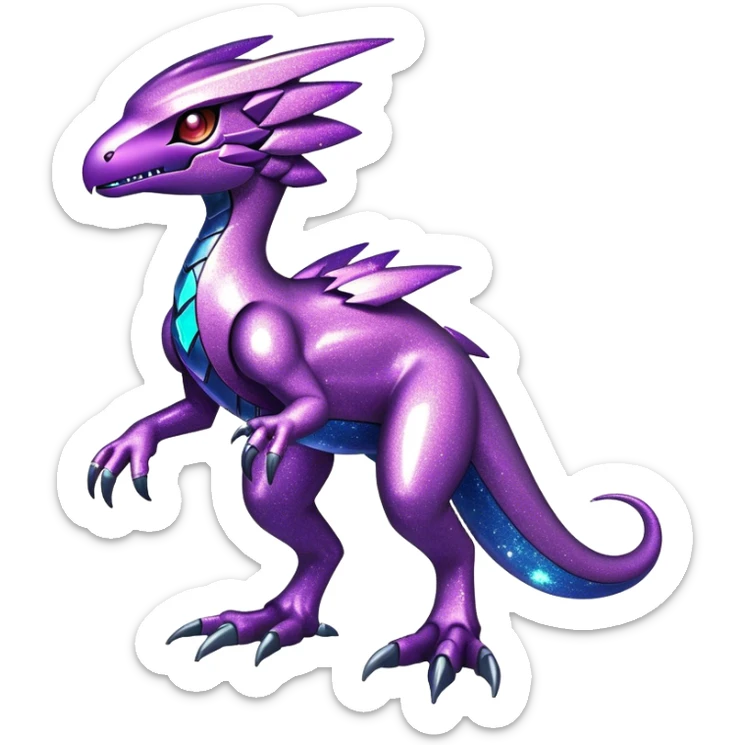 Shiny Sparkly Glittery Nebula Futuristic Fakemon-Pokemon-Digimon-Spectrobes-Raptor-fusion, full body sticker