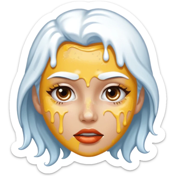 white icing on woman just on the mouth and eye area more splattered not in the hair sticker