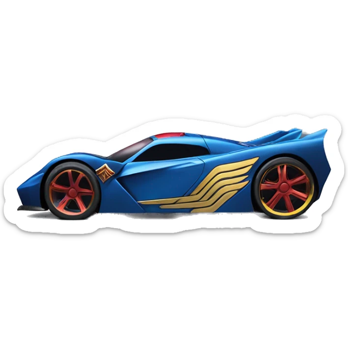 Side view of Wonder Woman’s matte finish Hypercar hot wheels rc car with large bright headlights at night sticker