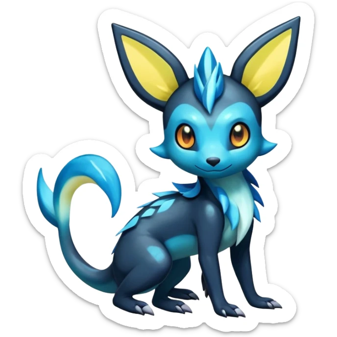 Colorful Dark Shiny Exotic Salandit-Aurorus-Glaceon-Umbreon-Fakémon-hybrid-creature (full body)  sticker