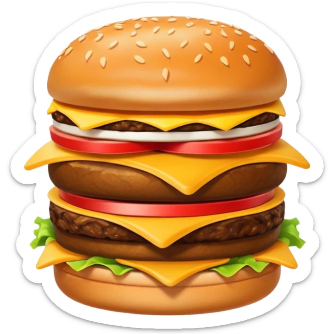 A clean and simple icon of fast food in emoji-style illustration. A burger with fries, naggets and shaverma, bright and bold colors, simple shapes, flat design, high contrast, inviting and appetizing. sticker