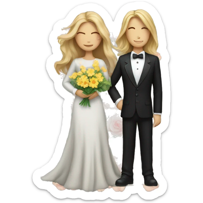 Dark blonde woman with long hair hugging a tuxedo cat with flowers sticker