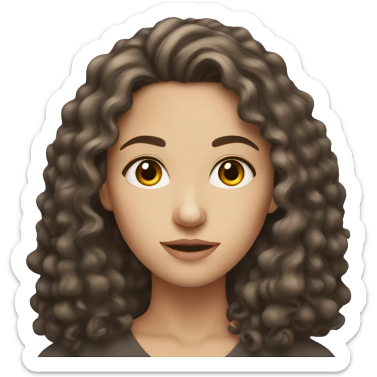 White woman with dark long brown curly hair and brown eyes sticker