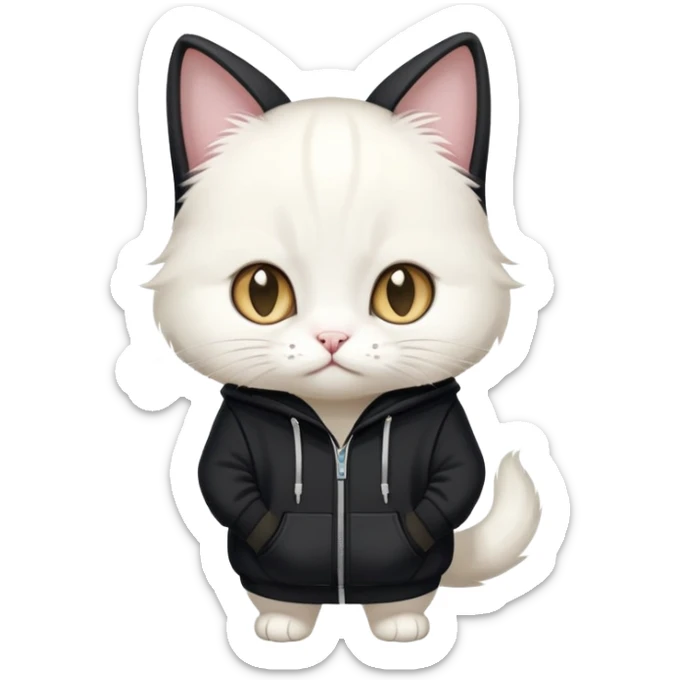 White munchkin cat standing and i’d wear black longhair with hoodie sticker