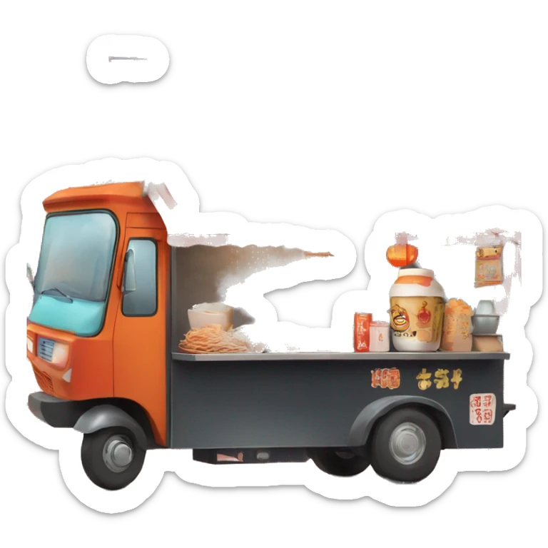 A food truck selling ramen is decorated with Japanese signs and lanterns sticker