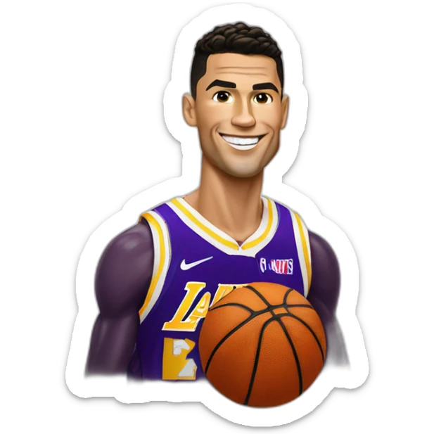 Cristiano Ronaldo as a Basketball player with Lakers Jersey of lebron James signed  sticker