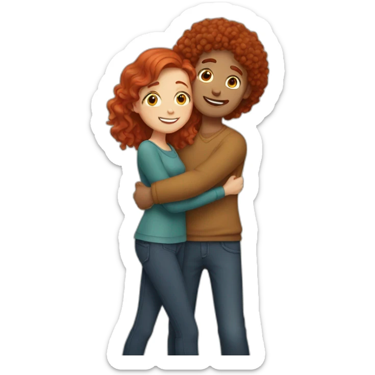 man with red hair hugging girl with curly brown hair sticker