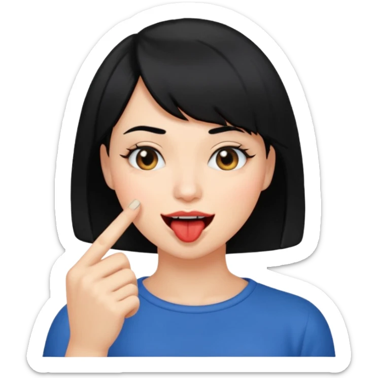 Chicas con pelo negro y corte bob haciendo que se muerde uno de sus dedos de manera picara sticker