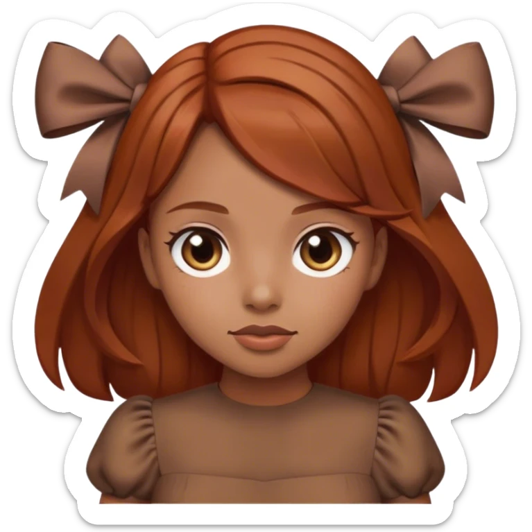 girl with reddish blunt hair and with and 2 bows brown dress sticker