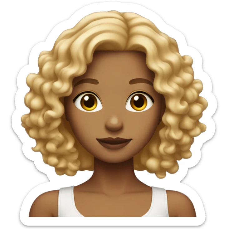 Girl with caramel skin and shoulder length blonde curly hair sticker