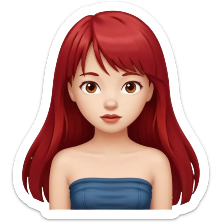 girl with long dark red hair and and bangs in a tube top sticker