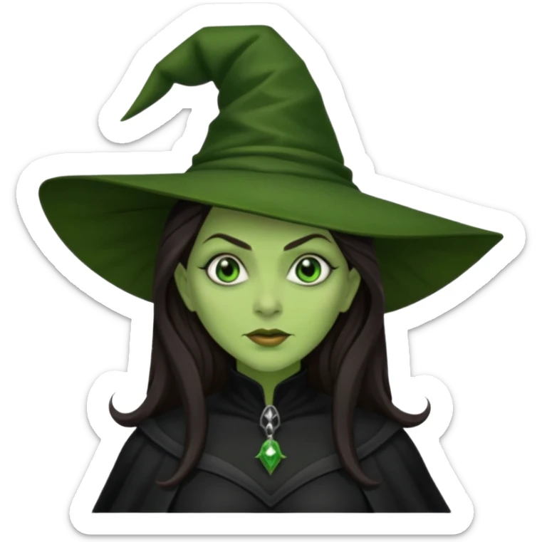 The Wicked Witch from The Land of Oz with green skin, long dark brown hair, black outfit sticker