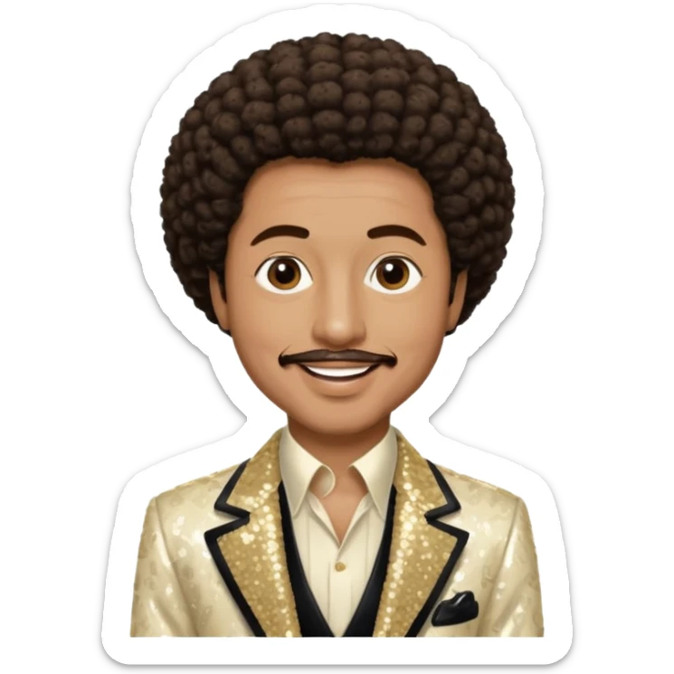 William Powell from The O'Jays with light tan skin, dark brown afro hair, cream sequin outfit sticker