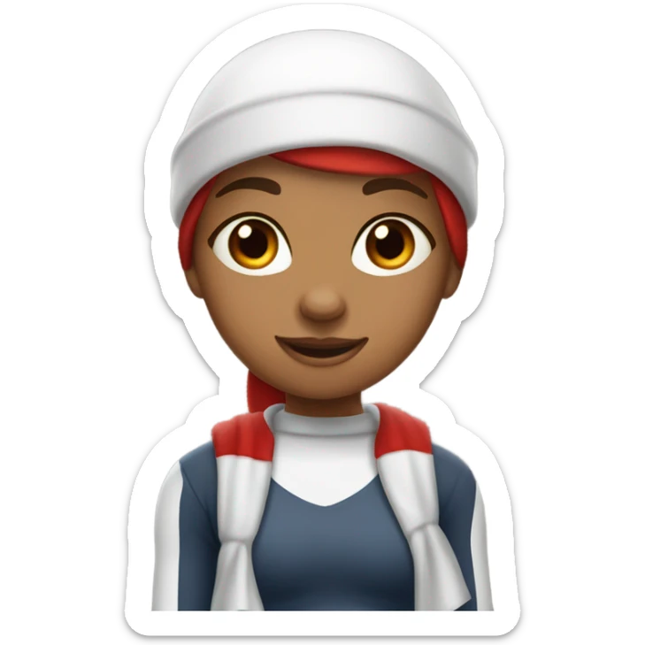 Emoji of a sporty girl in a top and leggings with a red Christmas hat. sticker