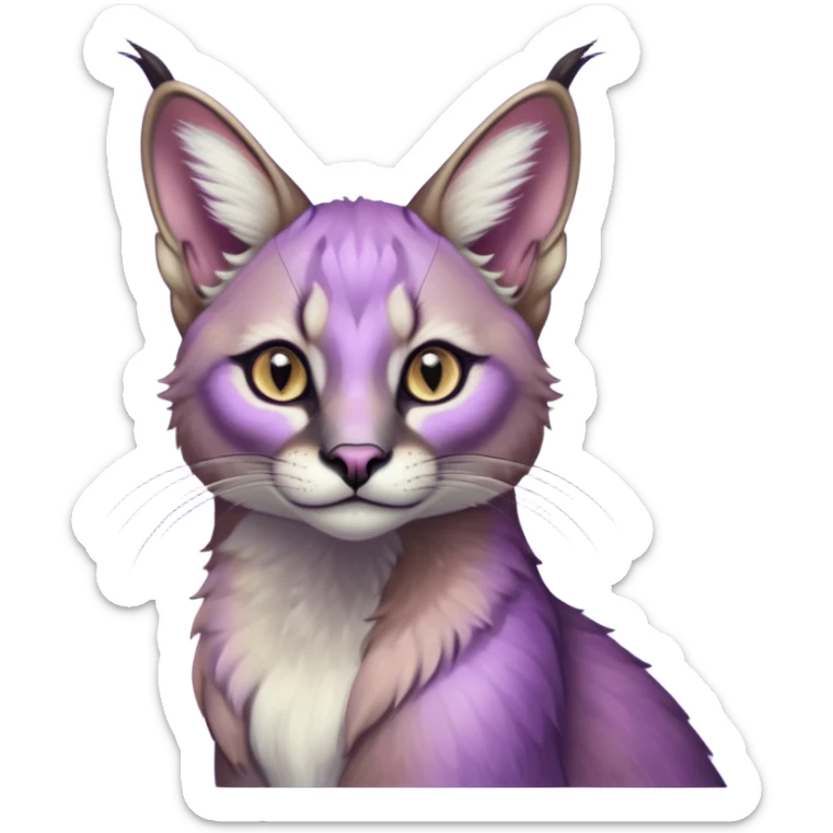 Colorful dark tropical pastel-lilac-lavender-violet iridescent pastel white glorious divine exotic cute cool beautiful shiny beautiful fantasy-caracal-civet-genet-sergal-vernid-Gryphon-Cacomistle-Trico-oncilla-animal-Fakémon-hybrid-fursona (full body) sticker