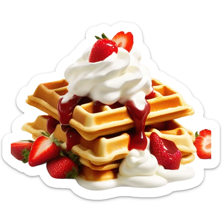 square waffle with dollop of whipped cream and strawberries on top sticker