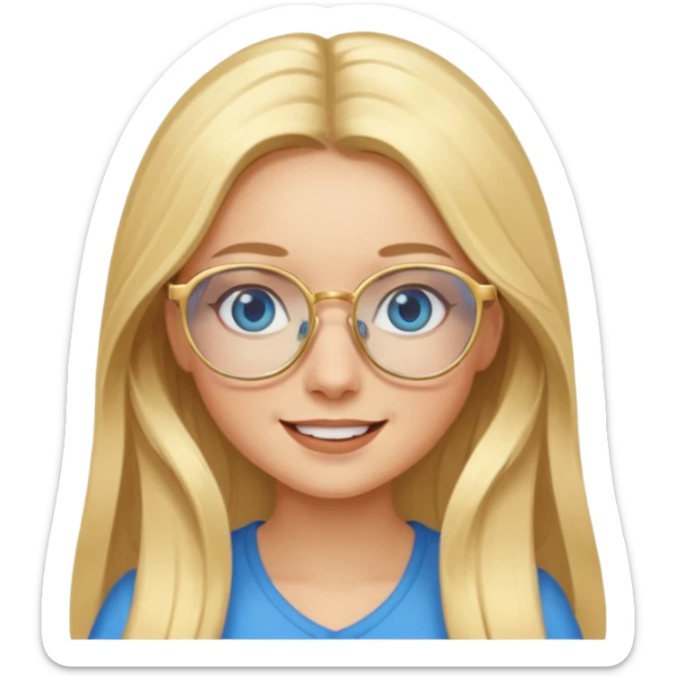 une fille blonde cheveux longs au yeux bleus avec des lunette dorée assez grande joyeuse  sticker