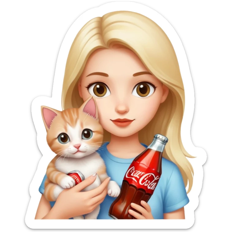 A beautiful girl holding a kitten in one hand and a Coke in the other sticker