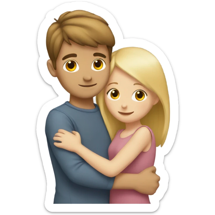 Boy with brown hair hugging a girl with blonde hair  sticker