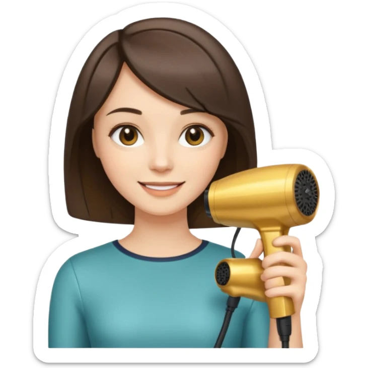 brunette bob girl hair stylist holding a golden hair dryer sticker