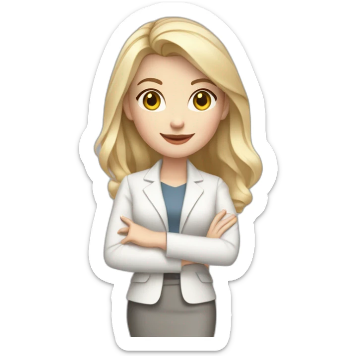 pale skin woman interior designer with cold blonde middle length hair, gray eyes, White classical jacket, blouse, Gray skirt holding a color palette in the hands sticker