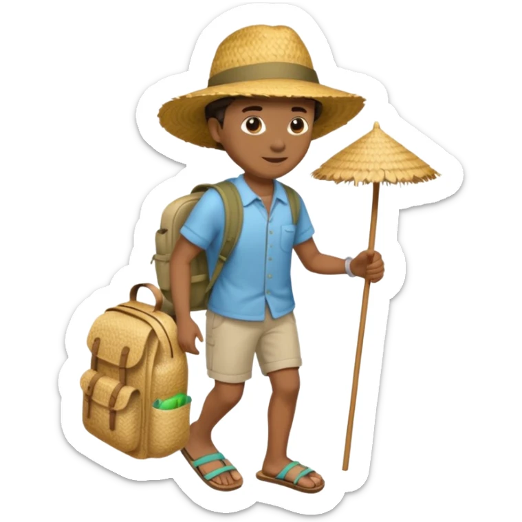 Créole réunionnais chapeau paille tong au pieds et sac a dos en paille  sticker