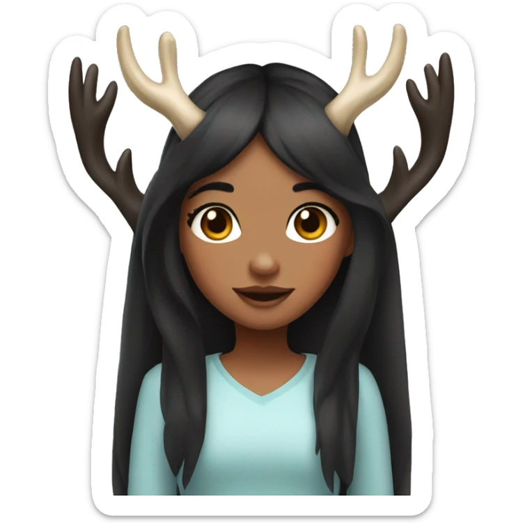Girl with deers horns with black hair with heart hands sticker