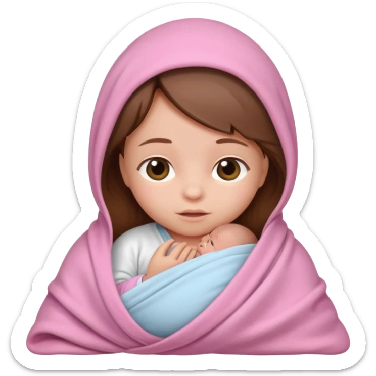 Newborn female baby with brown hair swaddled in a pink blanket sticker