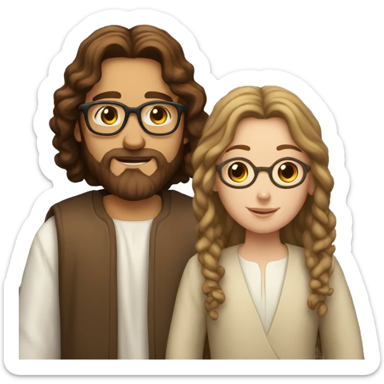 Jesus and a white girl with brown curly hair wearing glasses sticker