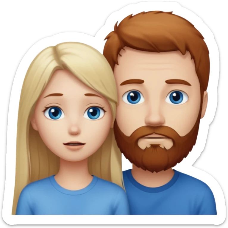 Beautiful, long-straight, pale-blonde-hair blue eyed girl facing a reddish brownish hair and scruffy beard, blue eyed, white male, making out sticker
