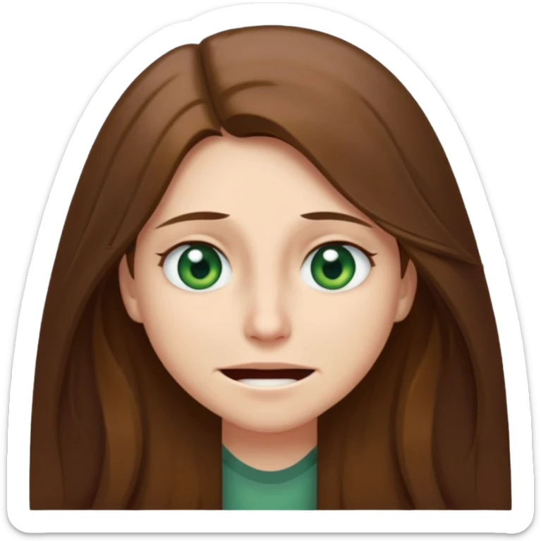I have long brown hair, green-gray eyes, I hide myself behind a smile, it hurts my soul, I don't have mutual love, sometimes I can be rude sticker
