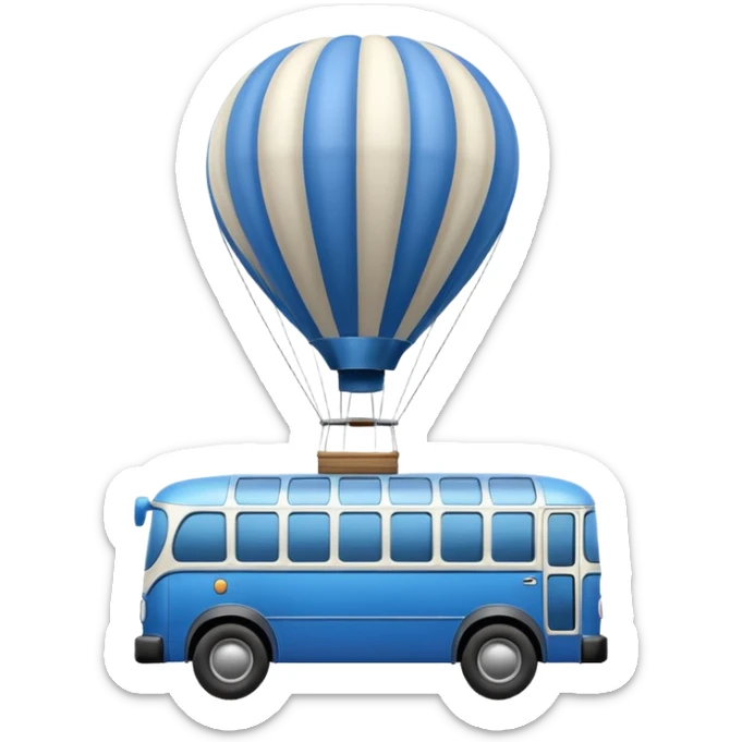 make me a high definition emoji of a Blue bus suspended by a single hot air balloon make the bus realistic and have just 1 hot air balloon sticker