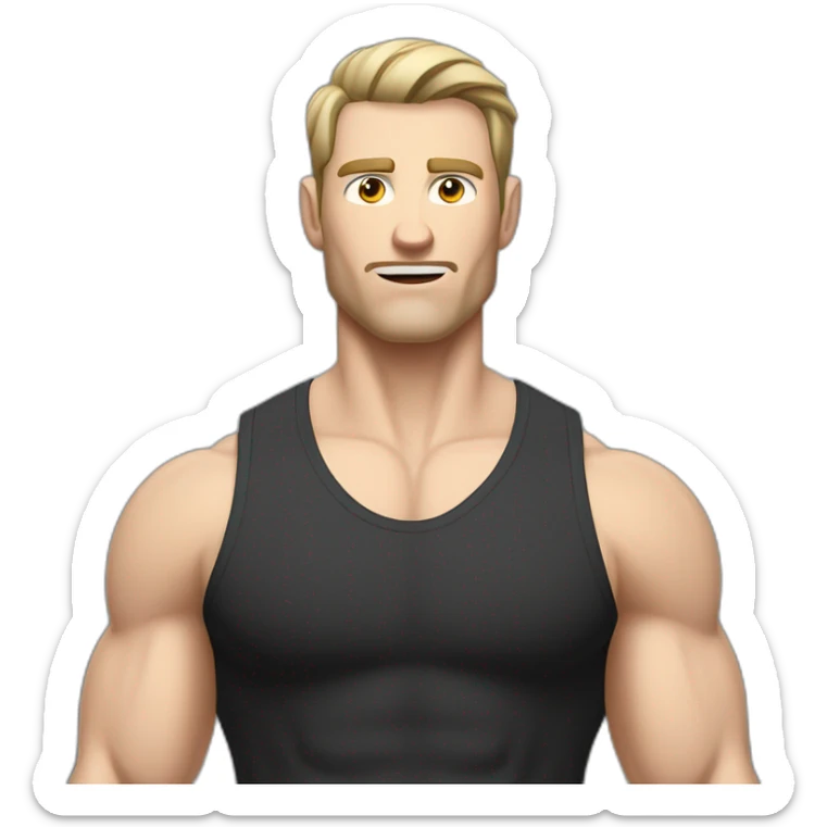 Confused Pale skinned Fit Man With the biceps and dark brown hair in black shirt, gray sports shorts and white Sneakers sticker