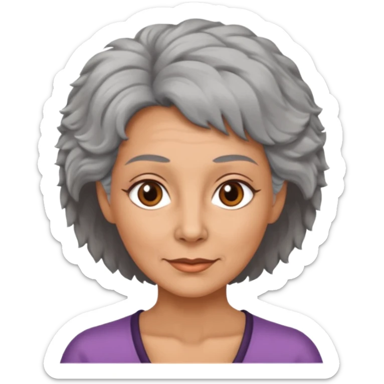woman 50 years old, shaved grey fluffy hair, tannes skin and brown eyes sticker
