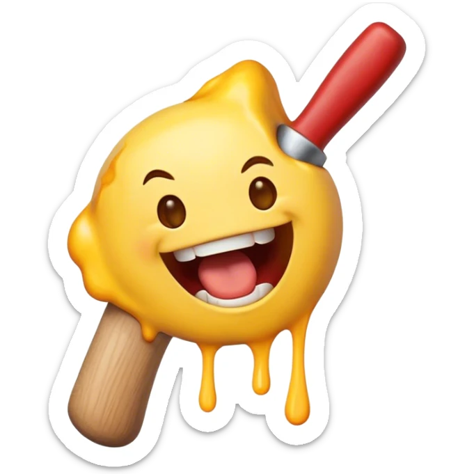 Happy emojis with mouth open and yellow hammer with burns coming out of mouth blunt side out sticker
