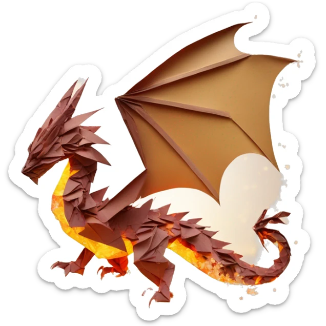 Charred flaming fiery Beige Origami dragon made of newspapers on fire letters on fire burnt paper surrounded by fairy lights swirls covered in dried flowers bokeh floral flowers fire flames sticker