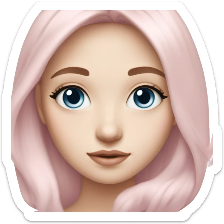 beautiful soft pink girl with fair skin, blue eyes with eyeliner, medium length pale pink hair sticker