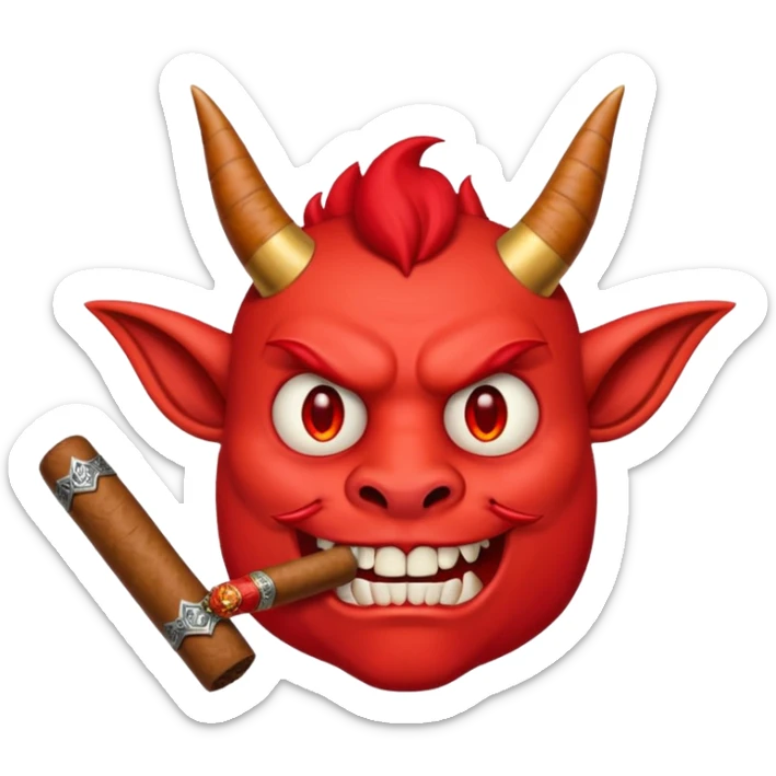 Diablito de cara roja con un cigarro pero el cigarro en la boca y menos humanoide sticker