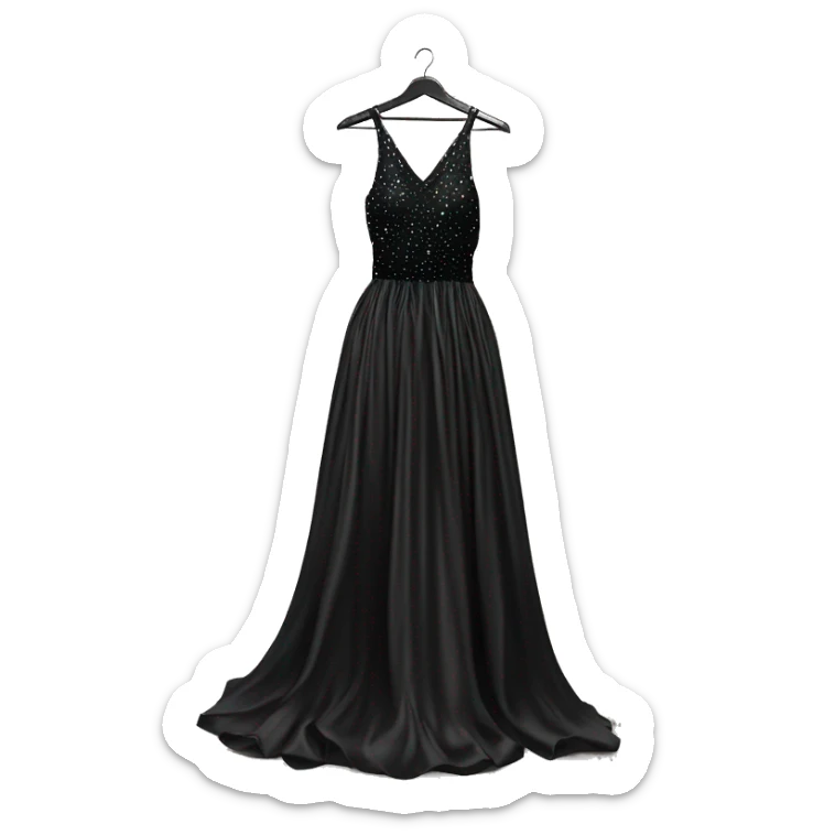 Extravagant maxi sparkling silk dress in black colour on hanger sticker