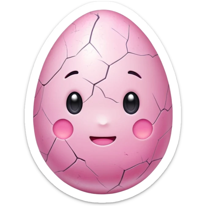 cute pink cracked egg emoji, glowing cracks, kawaii style, soft pastel colors, transparent background, twitch emote sticker