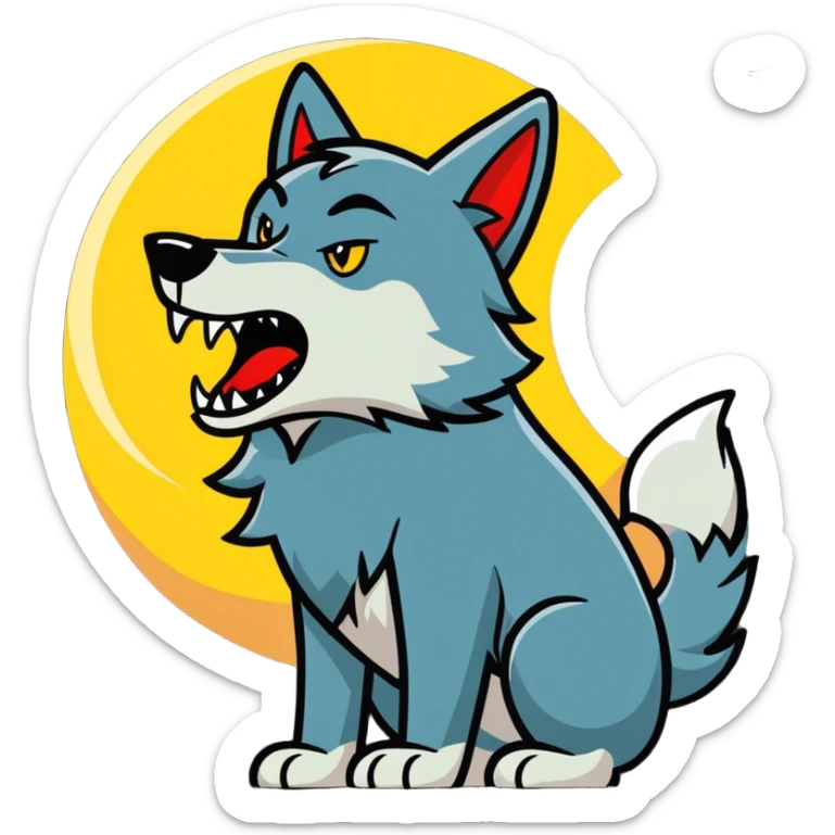 A big wolf howling at a heart shaped moon because it’s in love with the heart shaped moon, but the wolf doesn’t look friendly sticker